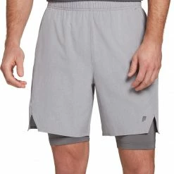 Promo ❤️ Prince Men's Fashion 9" Double Tennis Shorts For Men Light Heather Grey 👏